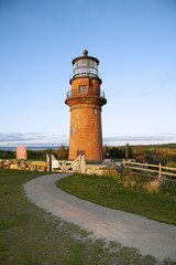 Brick Lighthouse Tower on Hilltop on Island in Massachusetts