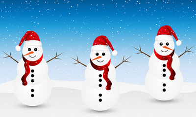 Snowman in santa claus hat on winter background