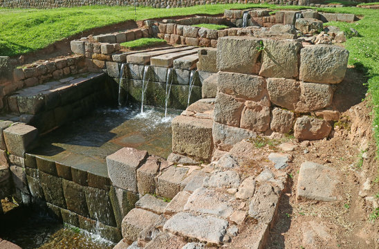Amazing remains of Inca's fountain at Tipon in the Sacred Valley, Cuzco region of Peru 