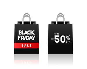 Black friday concept with black shopping bags on white background 