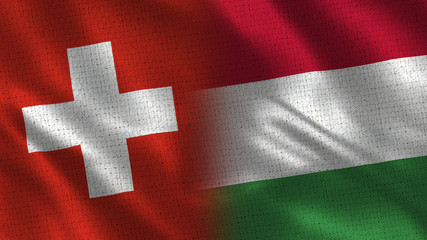 Switzerland and Hungary - Two Flag Together - Fabric Texture