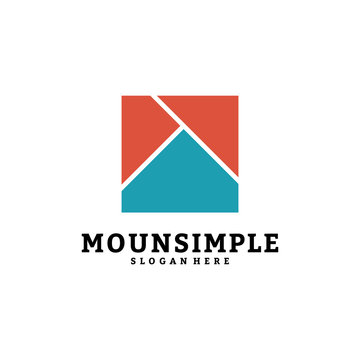 Simple mountain logo vector template design, mount in box, A-initial logo.