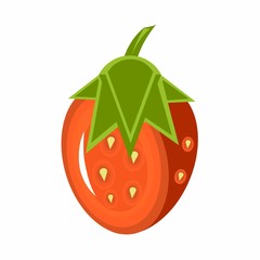 Drawing a simple red strawberry 2D illustration isolated on white background.