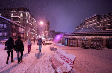 snowy streets of the Alpine mountain village