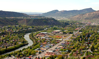 The Animas River winds through the town of Durango in southwestern Colorado - obrazy, fototapety, plakaty