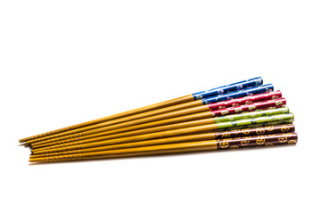 Color bamboo chopsticks set white isolated