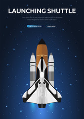 Space Shuttle. Astronomical galaxy space background. Vector Illustration.