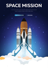 Space Mission. Space Shuttle. Astronomical galaxy space background. Vector Illustration.