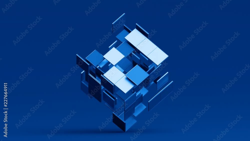 Poster abstract 3d rendering of rotating cube. cgi looped animation. modern background with geometric shape