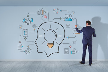 Businessman drawing thin line icon project plan presentation