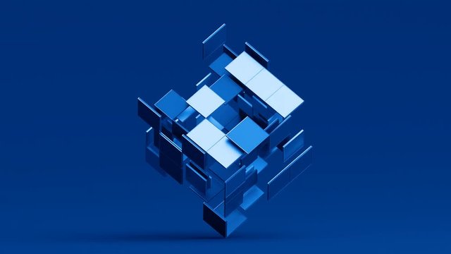 Abstract 3d rendering of rotating cube. Cgi looped animation. Modern background with geometric shape. Balance concept. Seamless motion design. 4k UHD