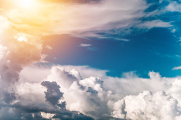 cloudy and sky with sun rays background, vintage tone