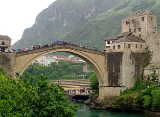 Old Bridge Area of the Old City of Mostar,  UNESCO World Heritage Site in Mostar, Bosnia and...