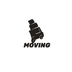 Moving truck logo. Home relocation, stuff transportation, freight, cargo or order delivery icon.