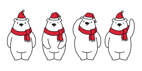 bear vector polar bear Christmas Xmas Santa Claus hat scarf character cartoon icon logo illustration white