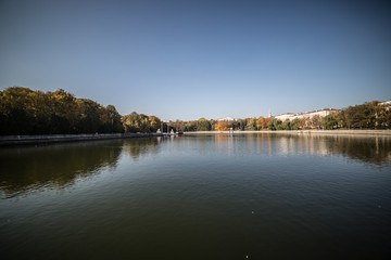 Obraz premium Trees covered with yellow autumn leaves by the river