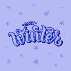 Vector illustration of happy winter text for typography poster, logotype, flyer, banner, greeting card or postcard.