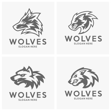 Set Of Modern Professional Wolf Logo For A Sport Team. Wolf Logo Vector Illustration.