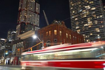 tram at night long exposure