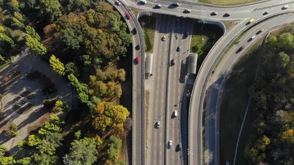 drone flight over large road junction