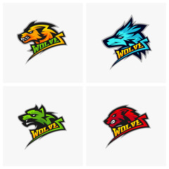 Set of Modern professional Wolf logo for a sport team. Wolf logo vector illustration.