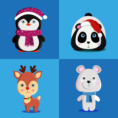 Set of cute new year animals.Set of cartoon characters.