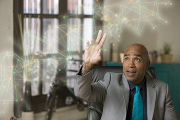 Professional Man Working with a Futuristic Network Graphic