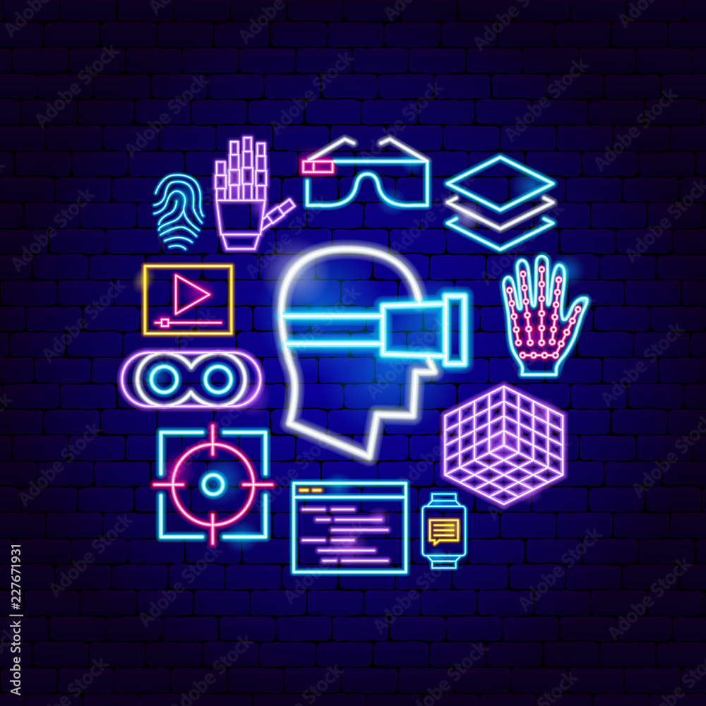 Sticker virtual reality neon concept