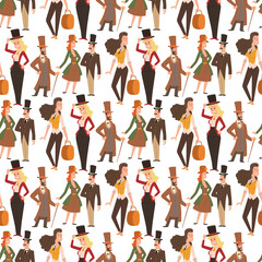 Vintage victorian cartoon gents retro people vector. Style fashion old people victorian gentleman clothing antique century character victorian gent people vintage wild west man and woman style
