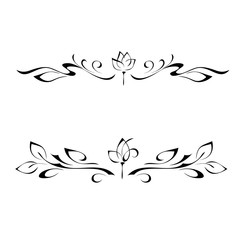 symmetrical ornament with flowers and leaves in black lines on a white background