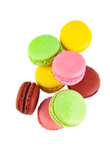 Macaron cakes of different colors isolated on a white background