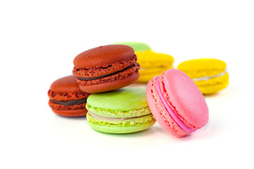 Fototapeta na wymiar Macaron cakes of different colors on a white background