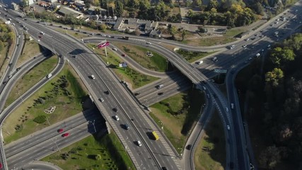 drone flight over large road junction