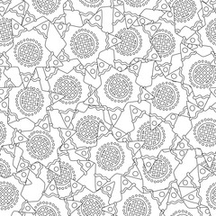 Gingerbread. Black and white illustration for coloring book or page. Christmas, holiday background.