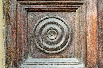 Old wooden door, detail. Handles, lock, for texture and background