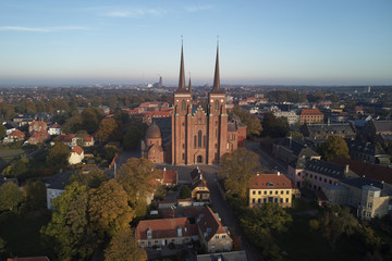 Roskilde cathedral of kings and Roskilde city located in Denmark - obrazy, fototapety, plakaty
