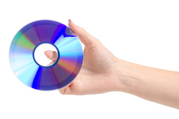 Disc in hand on white background. Isolation.