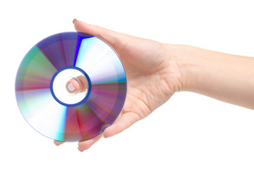 Disc in hand on white background. Isolation.