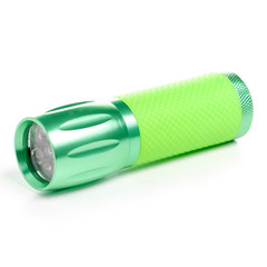 Flashlight green equipment on a white background. Isolation