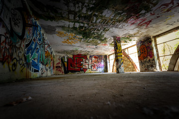 Graffiti and views of the abandoned city of Consonno (Lecco, Italy).