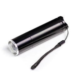 Flashlight black equipment on a white background. Isolation