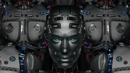 3D Render Futuristic Robot army or group of cyborgs © Mykola