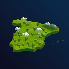 Spain Vector Low Poly 3D Cartoon Map