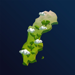 Sweden Vector Low Poly 3D Cartoon Map