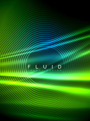 Neon glowing wave, magic energy and light motion background. Vector illustration
