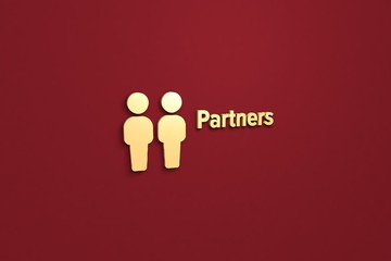 Text Partners with yellow 3D illustration and red background