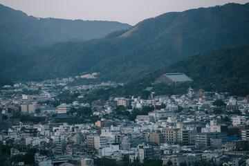 cityscape of Kyoto with sunrise in film vintage style © Oran Tantapakul