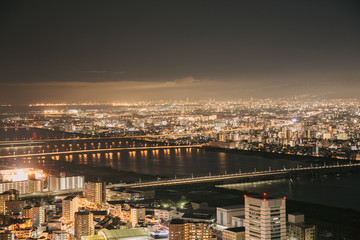 Osaka urban cityscape landscape background at twilight night