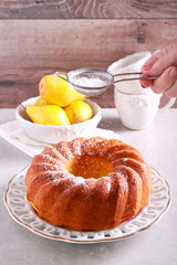 Saffron bundt cake with pears