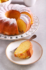 Saffron bundt cake with pears